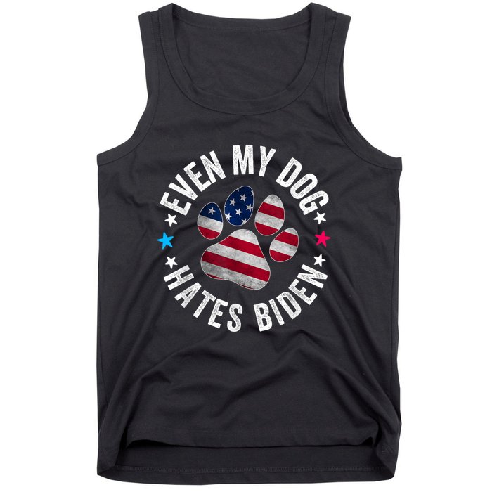 Funny Even My Dog Hates Biden Anti Joe Biden Usa Flag Tank Top