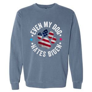 Funny Even My Dog Hates Biden Anti Joe Biden Usa Flag Garment-Dyed Sweatshirt