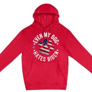 Funny Even My Dog Hates Biden Anti Joe Biden Usa Flag Premium Pullover Hoodie