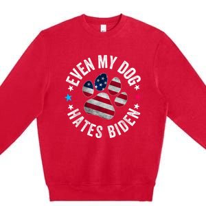 Funny Even My Dog Hates Biden Anti Joe Biden Usa Flag Premium Crewneck Sweatshirt