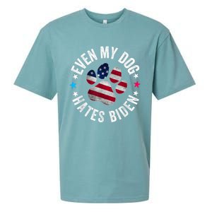 Funny Even My Dog Hates Biden Anti Joe Biden Usa Flag Sueded Cloud Jersey T-Shirt