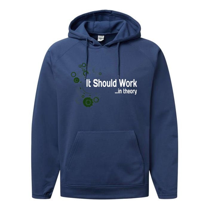 Funny Engineer Meme Design It Should Work In Theory Performance Fleece Hoodie