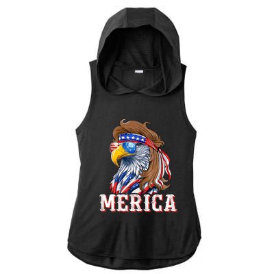 Funny Eagle Mullet 4th Of July Usa American Flag Merica Ladies PosiCharge Tri-Blend Wicking Draft Hoodie Tank