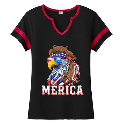 Funny Eagle Mullet 4th Of July Usa American Flag Merica Ladies Halftime Notch Neck Tee