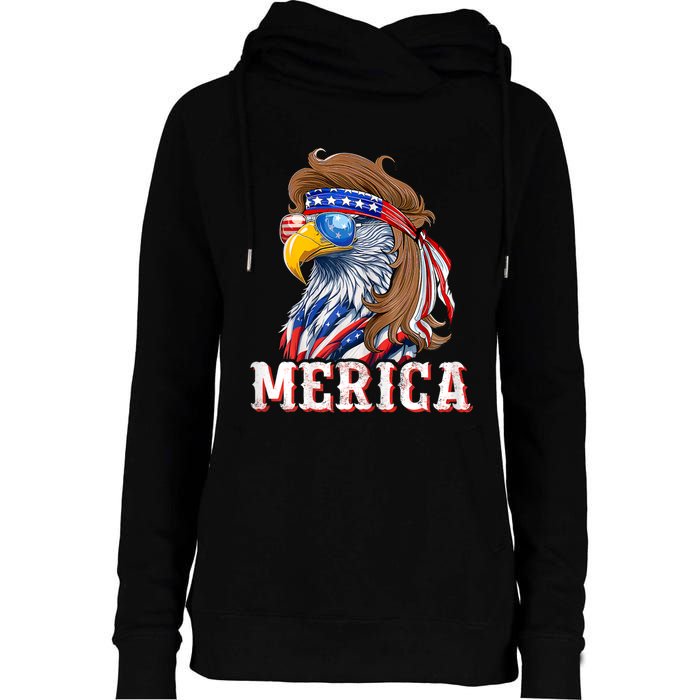 Funny Eagle Mullet 4th Of July Usa American Flag Merica Womens Funnel Neck Pullover Hood