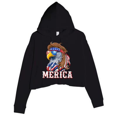 Funny Eagle Mullet 4th Of July Usa American Flag Merica Crop Fleece Hoodie