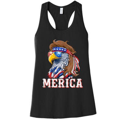 Funny Eagle Mullet 4th Of July Usa American Flag Merica Women's Racerback Tank