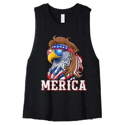 Funny Eagle Mullet 4th Of July Usa American Flag Merica Women's Racerback Cropped Tank