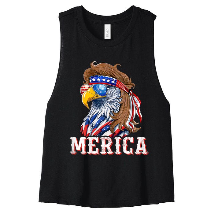 Funny Eagle Mullet 4th Of July Usa American Flag Merica Women's Racerback Cropped Tank