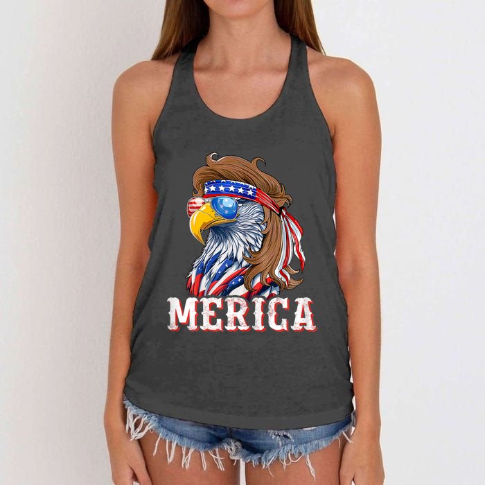 Funny Eagle Mullet 4th Of July Usa American Flag Merica Women's Knotted Racerback Tank