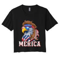 Funny Eagle Mullet 4th Of July Usa American Flag Merica Women's Crop Top Tee