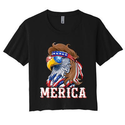 Funny Eagle Mullet 4th Of July Usa American Flag Merica Women's Crop Top Tee