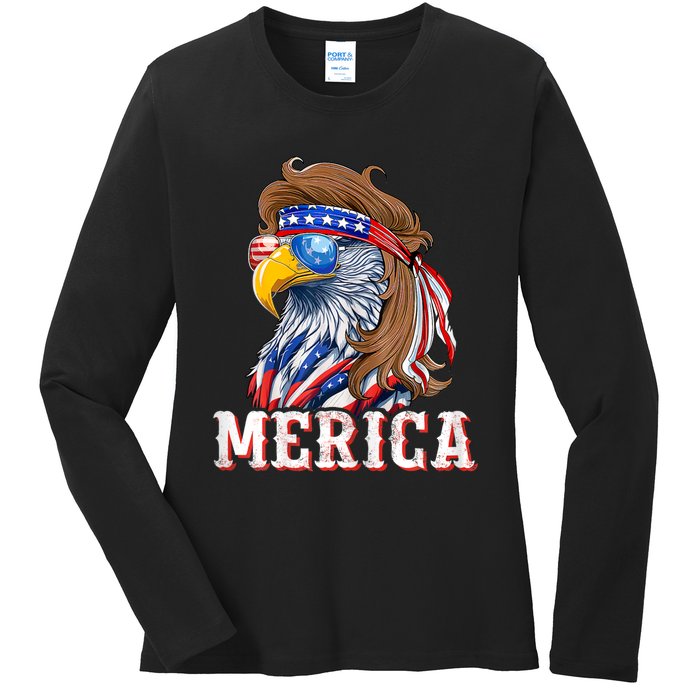 Funny Eagle Mullet 4th Of July Usa American Flag Merica Ladies Long Sleeve Shirt