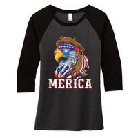 Funny Eagle Mullet 4th Of July Usa American Flag Merica Women's Tri-Blend 3/4-Sleeve Raglan Shirt