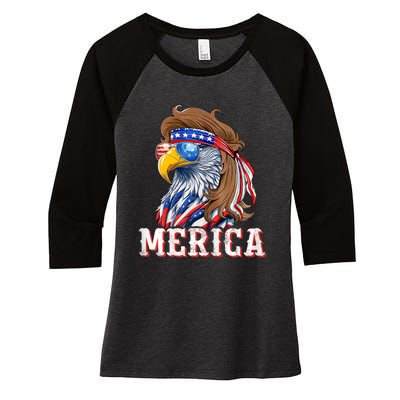 Funny Eagle Mullet 4th Of July Usa American Flag Merica Women's Tri-Blend 3/4-Sleeve Raglan Shirt