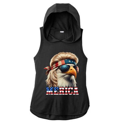 Funny Eagle Merica 4th July Blonde Wig Mullet Funny Man Ladies PosiCharge Tri-Blend Wicking Draft Hoodie Tank