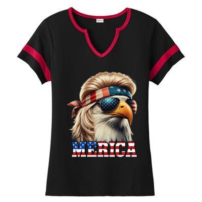 Funny Eagle Merica 4th July Blonde Wig Mullet Funny Man Ladies Halftime Notch Neck Tee