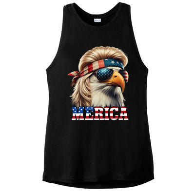 Funny Eagle Merica 4th July Blonde Wig Mullet Funny Man Ladies PosiCharge Tri-Blend Wicking Tank