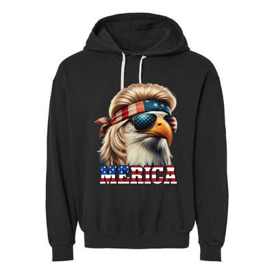 Funny Eagle Merica 4th July Blonde Wig Mullet Funny Man Garment-Dyed Fleece Hoodie