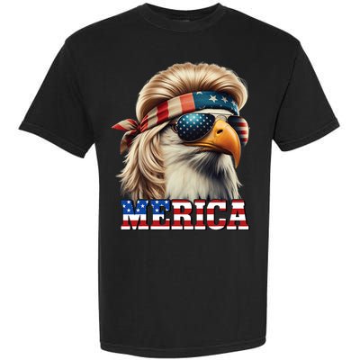 Funny Eagle Merica 4th July Blonde Wig Mullet Funny Man Garment-Dyed Heavyweight T-Shirt