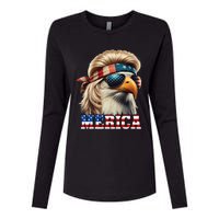 Funny Eagle Merica 4th July Blonde Wig Mullet Funny Man Womens Cotton Relaxed Long Sleeve T-Shirt