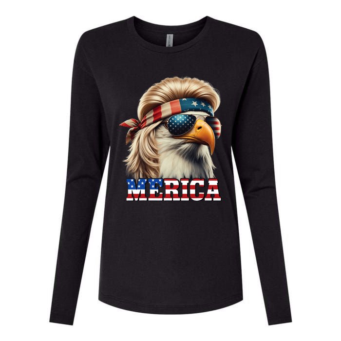 Funny Eagle Merica 4th July Blonde Wig Mullet Funny Man Womens Cotton Relaxed Long Sleeve T-Shirt