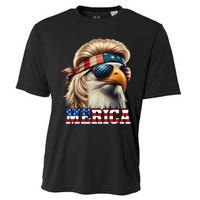 Funny Eagle Merica 4th July Blonde Wig Mullet Funny Man Cooling Performance Crew T-Shirt