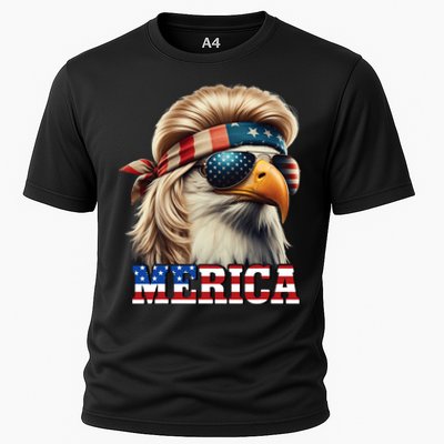 Funny Eagle Merica 4th July Blonde Wig Mullet Funny Man Cooling Performance Crew T-Shirt