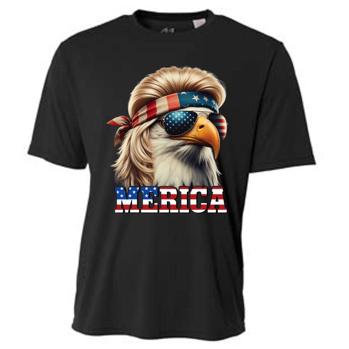 Funny Eagle Merica 4th July Blonde Wig Mullet Funny Man Cooling Performance Crew T-Shirt