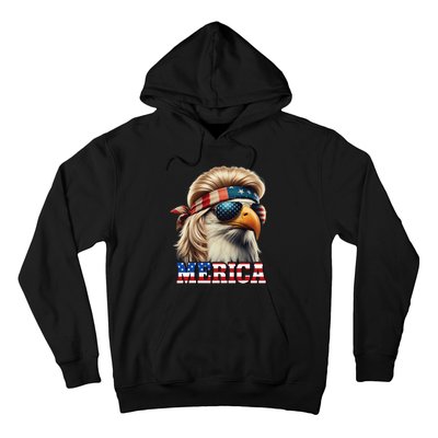 Funny Eagle Merica 4th July Blonde Wig Mullet Funny Man Hoodie