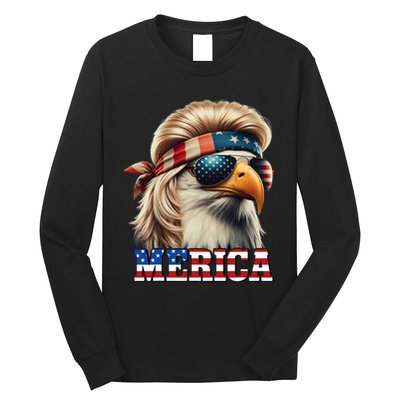 Funny Eagle Merica 4th July Blonde Wig Mullet Funny Man Long Sleeve Shirt