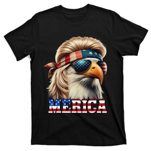 Funny Eagle Merica 4th July Blonde Wig Mullet Funny Man T-Shirt