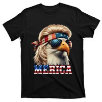 Funny Eagle Merica 4th July Blonde Wig Mullet Funny Man T-Shirt