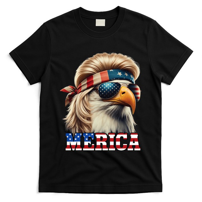 Funny Eagle Merica 4th July Blonde Wig Mullet Funny Man T-Shirt