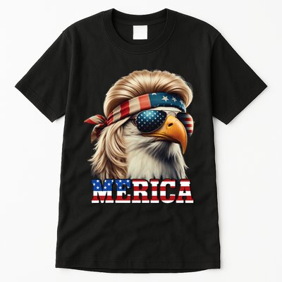 Funny Eagle Merica 4th July Blonde Wig Mullet Funny Man Tall T-Shirt
