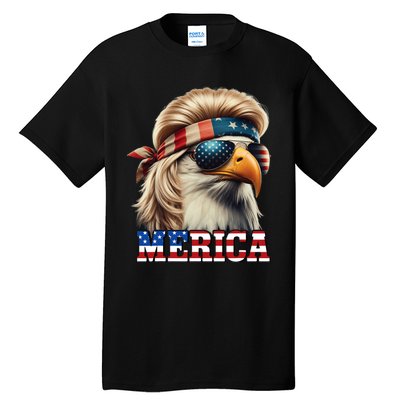 Funny Eagle Merica 4th July Blonde Wig Mullet Funny Man Tall T-Shirt