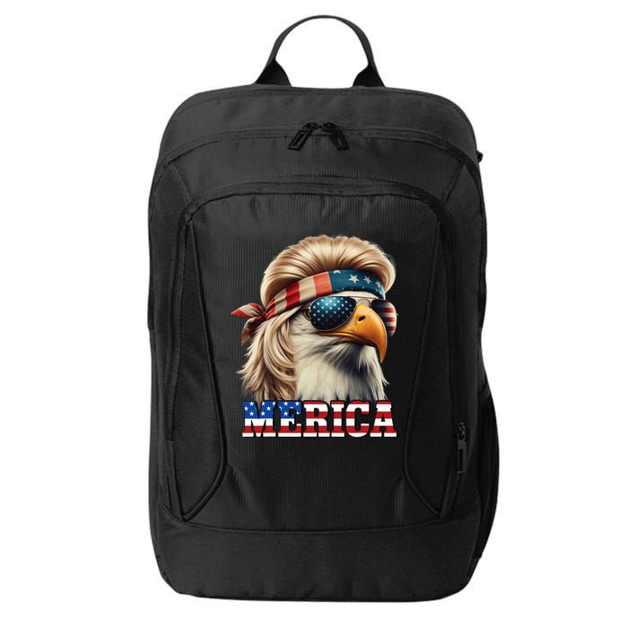 Funny Eagle Merica 4th July Blonde Wig Mullet Funny Man City Backpack