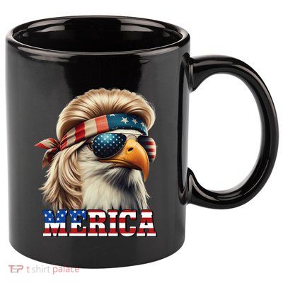 Funny Eagle Merica 4th July Blonde Wig Mullet Funny Man 11oz C Handle Ceramic Mug