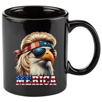 Funny Eagle Merica 4th July Blonde Wig Mullet Funny Man 11oz C Handle Ceramic Mug