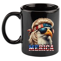 Funny Eagle Merica 4th July Blonde Wig Mullet Funny Man 11oz C Handle Ceramic Mug