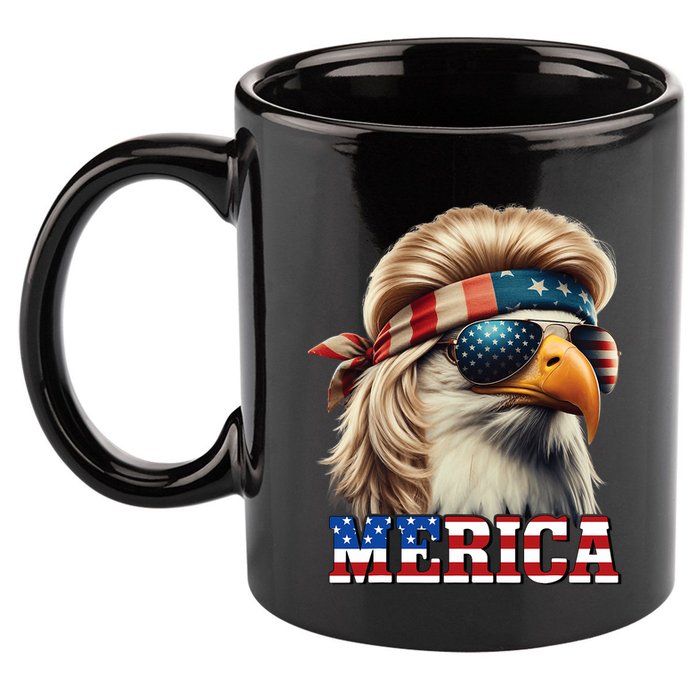 Funny Eagle Merica 4th July Blonde Wig Mullet Funny Man 11oz C Handle Ceramic Mug