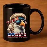 Funny Eagle Merica 4th July Blonde Wig Mullet Funny Man 11oz C Handle Ceramic Mug