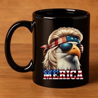 Funny Eagle Merica 4th July Blonde Wig Mullet Funny Man 11oz C Handle Ceramic Mug