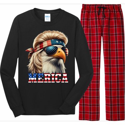 Funny Eagle Merica 4th July Blonde Wig Mullet Funny Man Long Sleeve Pajama Set