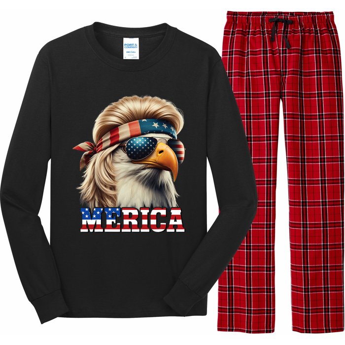 Funny Eagle Merica 4th July Blonde Wig Mullet Funny Man Long Sleeve Pajama Set