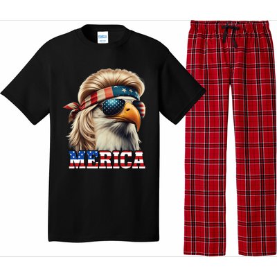 Funny Eagle Merica 4th July Blonde Wig Mullet Funny Man Pajama Set