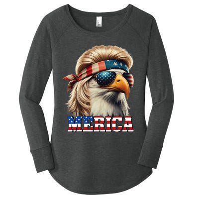 Funny Eagle Merica 4th July Blonde Wig Mullet Funny Man Women's Perfect Tri Tunic Long Sleeve Shirt