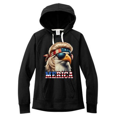 Funny Eagle Merica 4th July Blonde Wig Mullet Funny Man Women's Fleece Hoodie