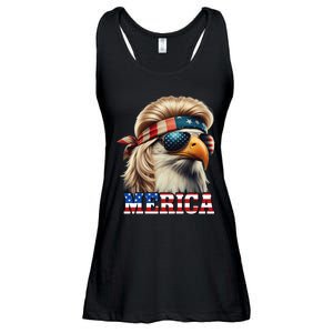 Funny Eagle Merica 4th July Blonde Wig Mullet Funny Man Ladies Essential Flowy Tank