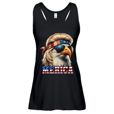 Funny Eagle Merica 4th July Blonde Wig Mullet Funny Man Ladies Essential Flowy Tank